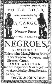 Affiche de vente d'esclaves